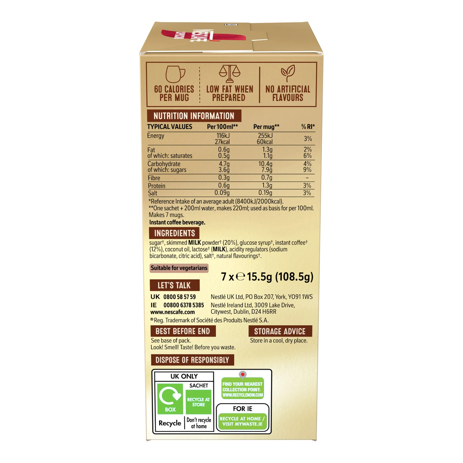 Nescafe Cappuccino Instant Coffee 7 Sachet Pack - Image 3