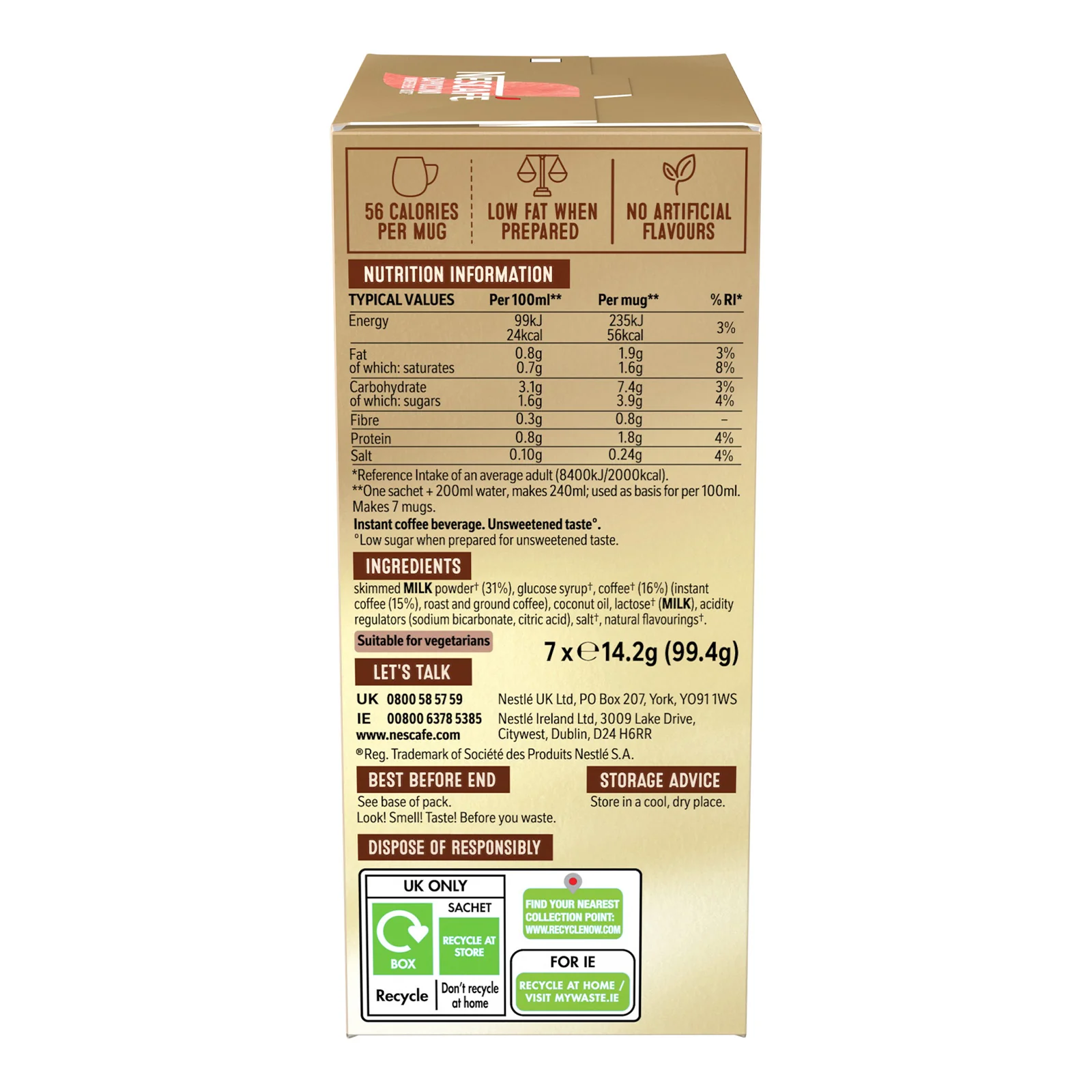 Nescafe Cappuccino Unsweetened Taste Instant Coffee 7 Sachet Pack - Image 4