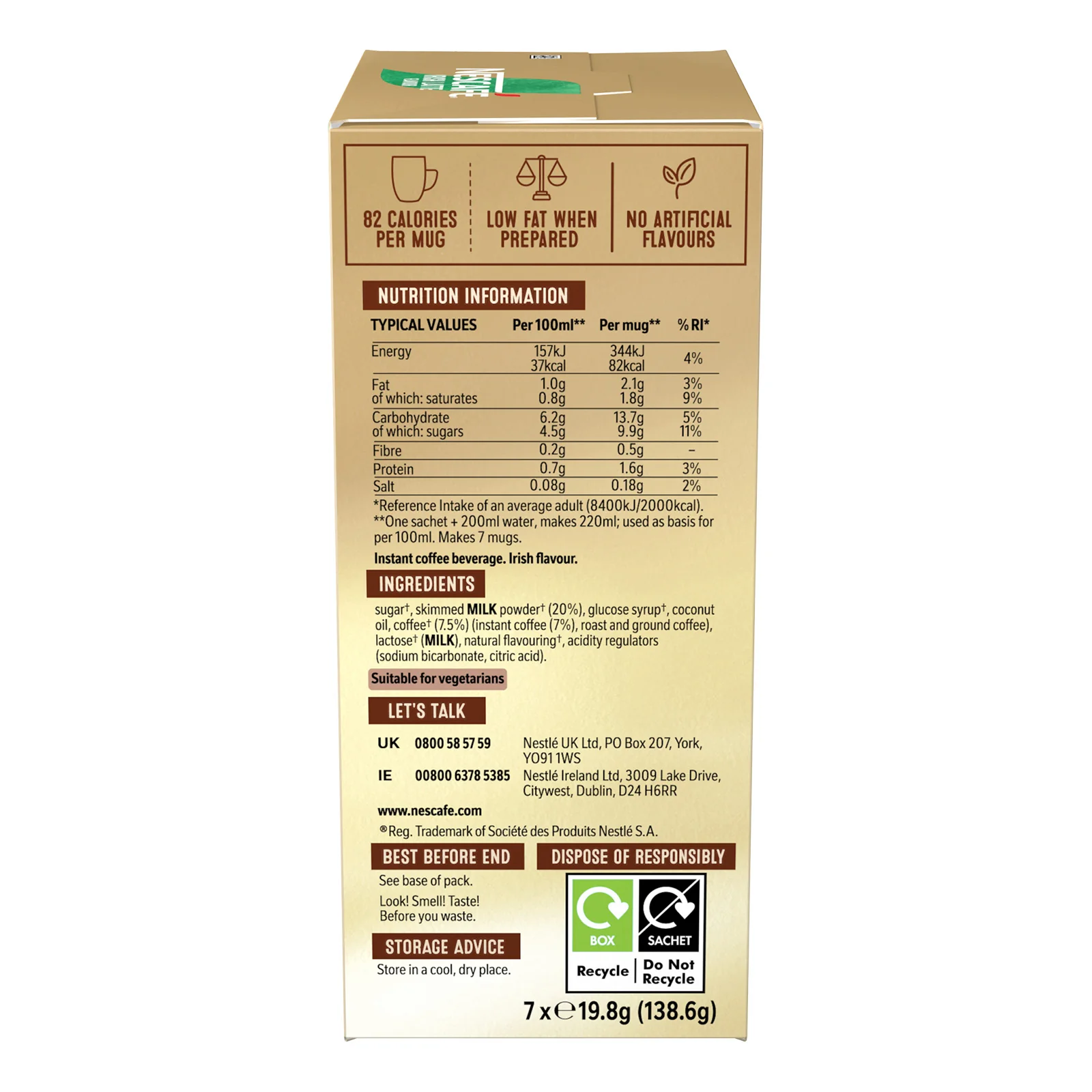 Nescafe Irish Latte Instant Coffee 7 Sachet Pack - Image 3