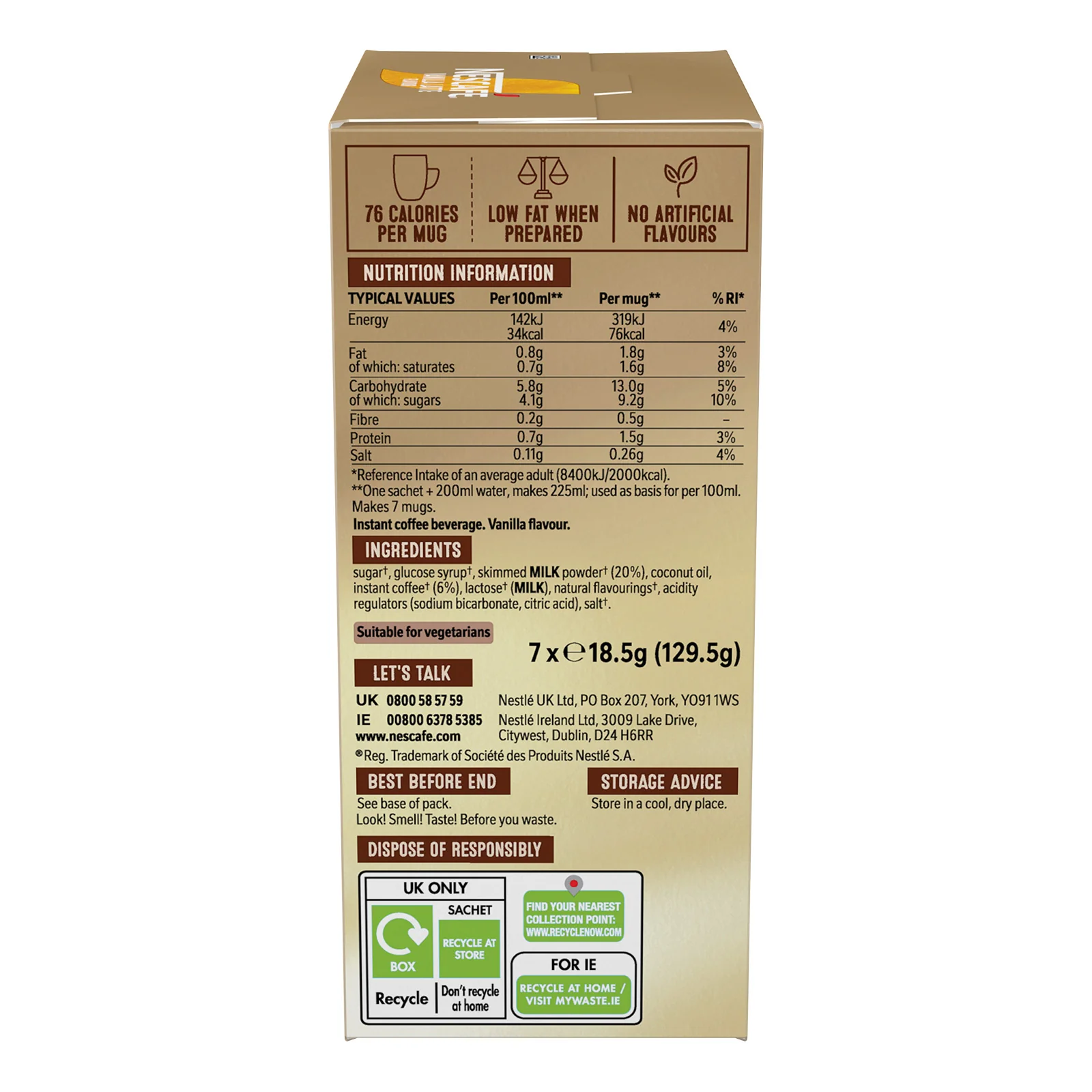 Nescafe Vanilla Latte Instant Coffee 7 Sachet Pack - Image 4