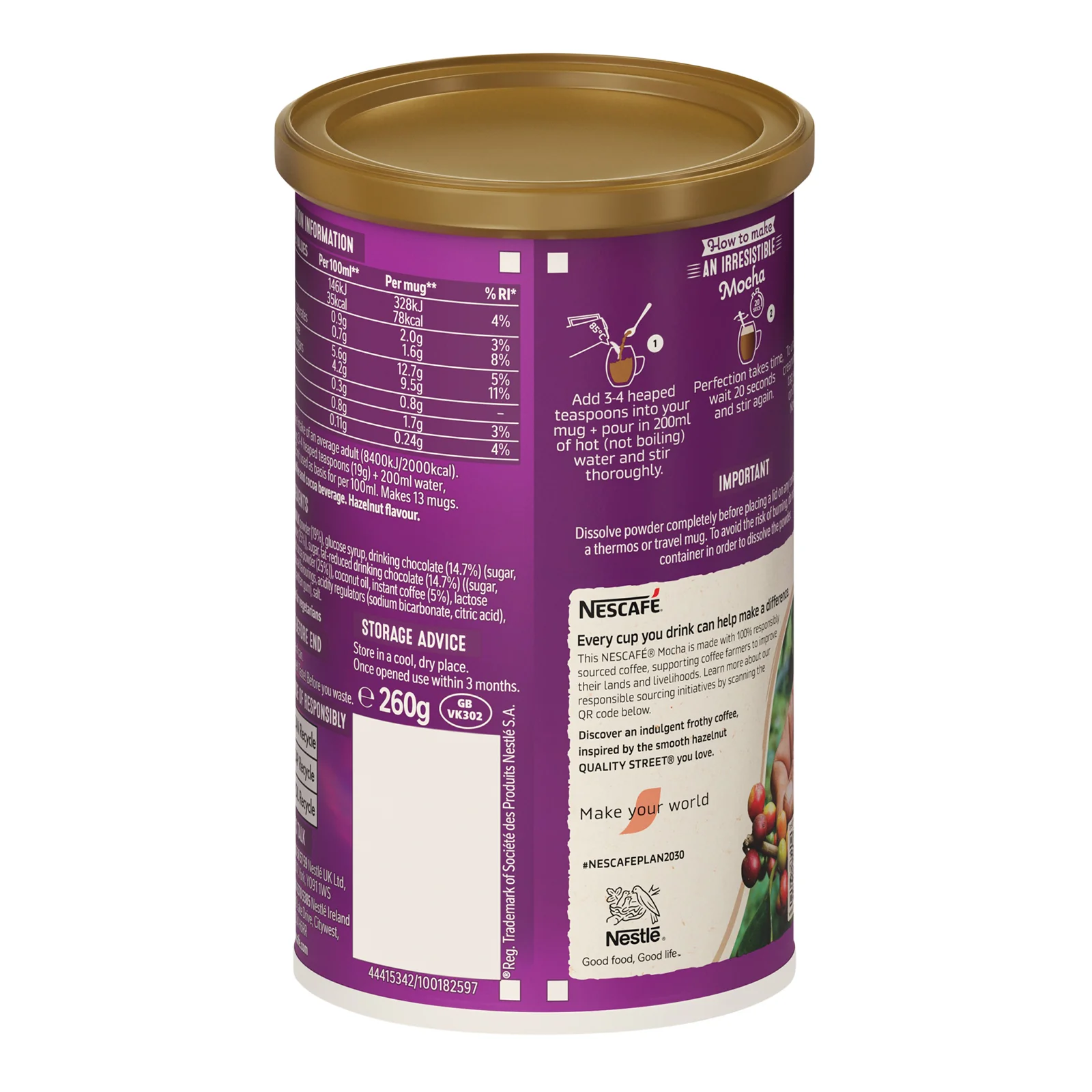 Nescafe Quality Street Green Triangle Hazelnut Mocha Coffee 260g Tub - Image 3