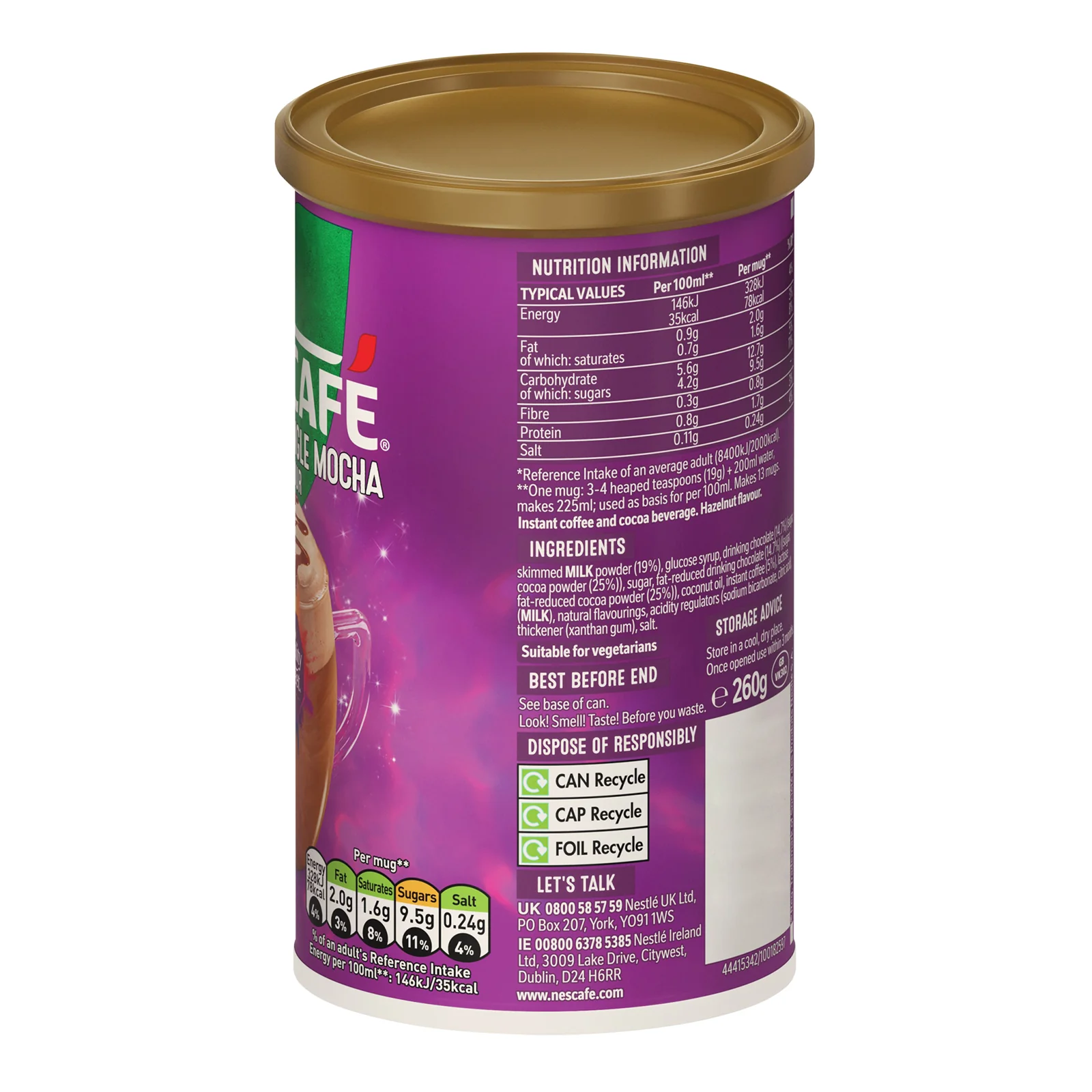 Nescafe Quality Street Green Triangle Hazelnut Mocha Coffee 260g Tub - Image 4