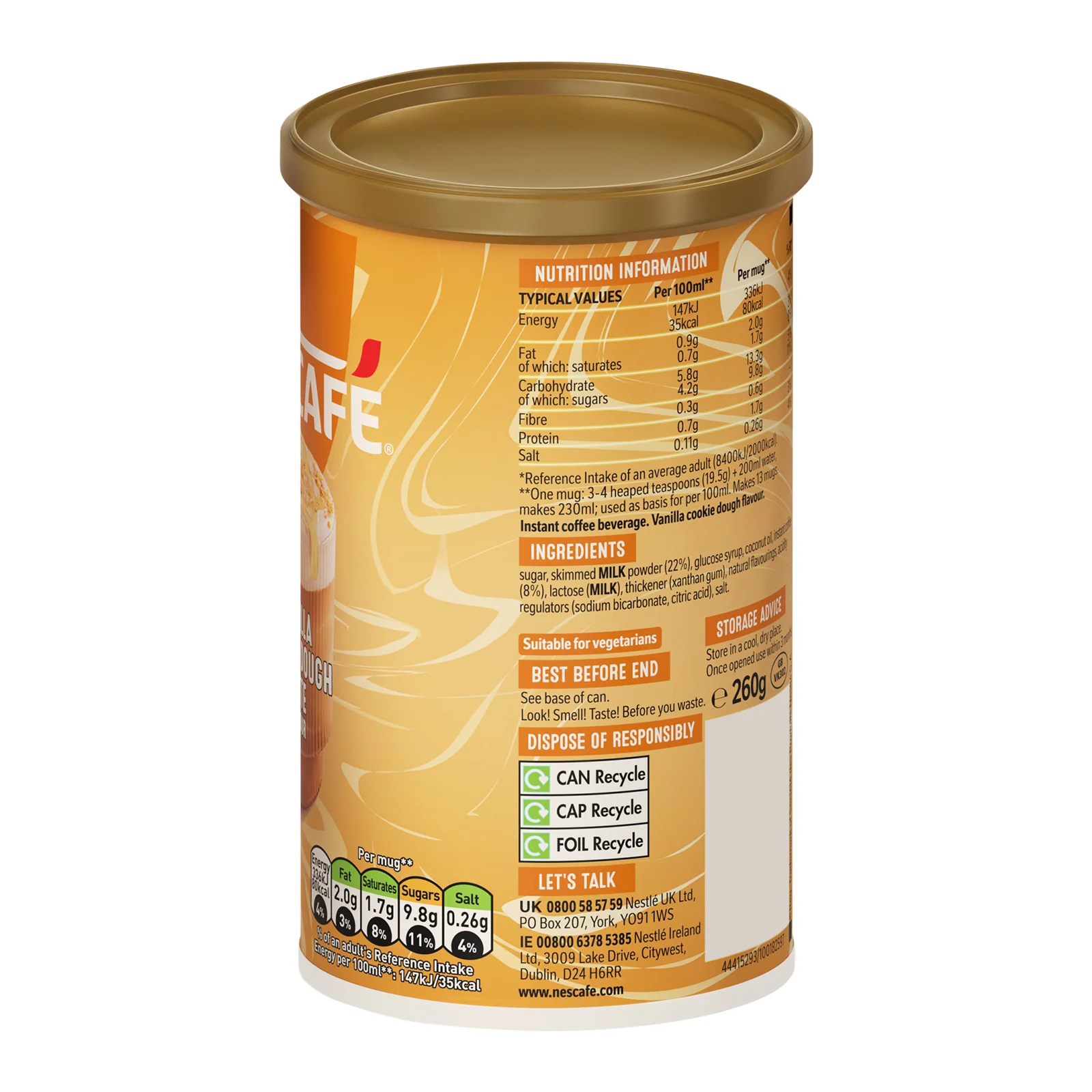 Nescafe Vanilla Cookie Dough Latte Coffee 260g Tub - Image 4